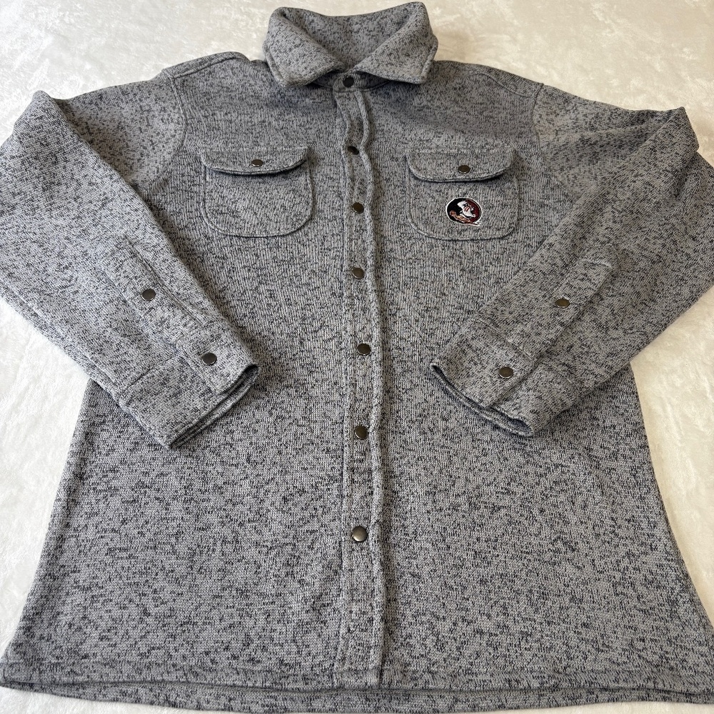 FSU Seminoles Thick Knit Snap Up Shirt Mens Size Small Gray Long Sleeve